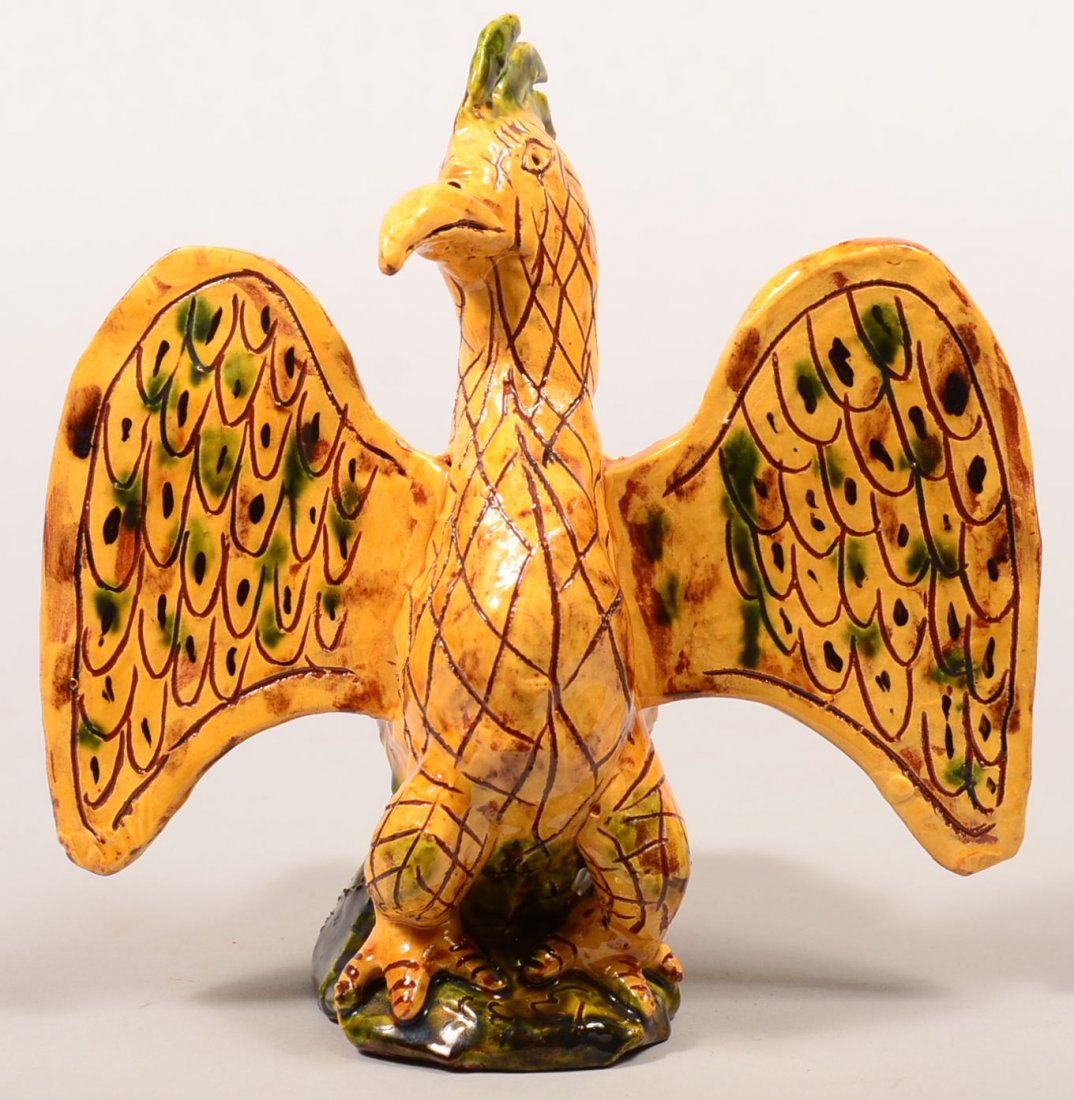 Large James J. Nyeste Hand Molded Redware Bird Figure.: Large James J. Nyeste Hand Molded Redware Bird Figure. Folky spread-wing bird signed on base James J. Nyeste, 8-1/4"h. Condition: Very good.