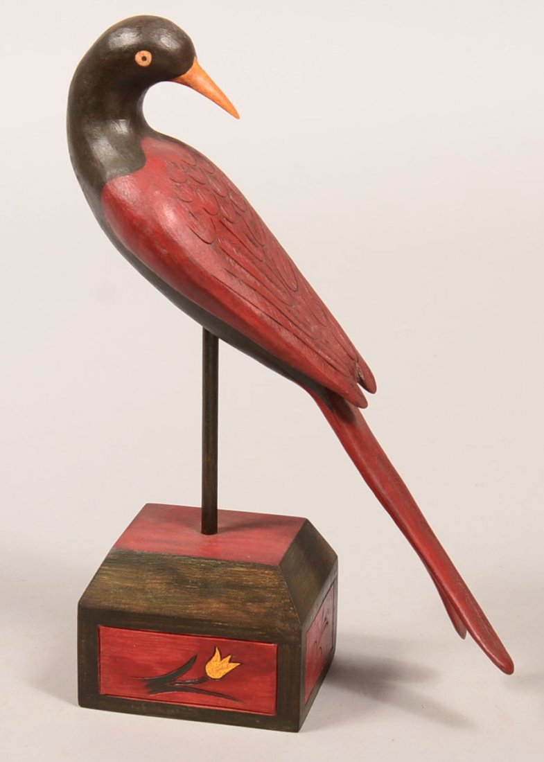 Joseph Santangelo Hand Carved and Painted Wood Bird: Joseph Santangelo Hand Carved and Painted Wood Bird Folk Art Sculpture. Signed and dated 1992. 10-3/4"h. Condition: Very good.