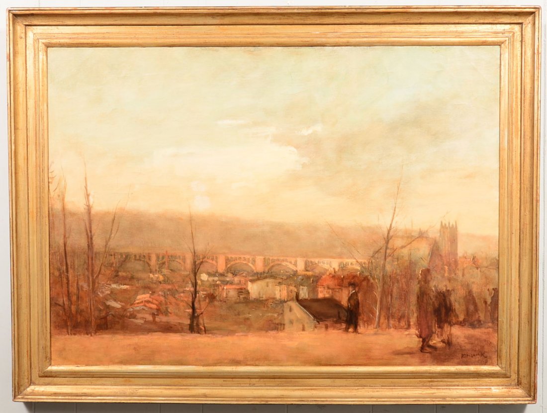 Seymour Remenick (Philadelphia PA, 1923-1999) Oil on: Seymour Remenick (Philadelphia PA, 1923-1999) Oil on Canvas Cityscape Painting Titled "Manayunk Winter". Seymour Remenick was born in Detroit and raised in Philadelphia. He studied with Hans Hofmann f