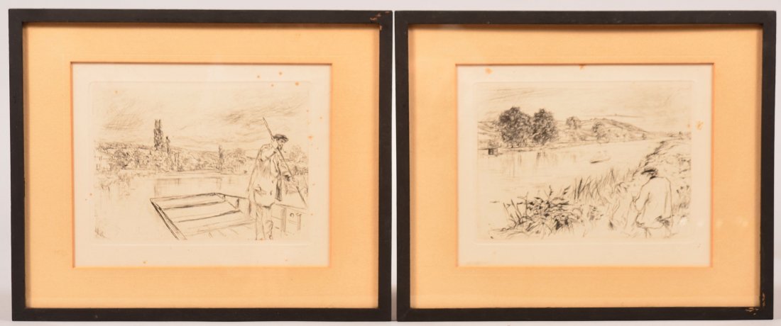 Two James McNeill Whistler Intaglio Prints. (Born: Two James McNeill Whistler Intaglio Prints. (Born United States of America 1834 died England 1903). Both depict water scenes. Image size: 4-3/4" x 6-3/4". Framed and Matted: 9" x 11" overall. Conditio