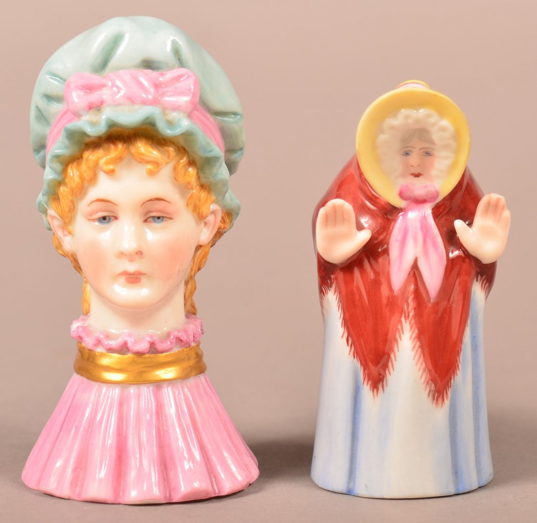 Two Royal Worcester Bone China Figural Candle Snuffers.: Two Royal Worcester Bone China Figural Candle Snuffers. 3" and 3-1/2"h. Condition: Very Good.