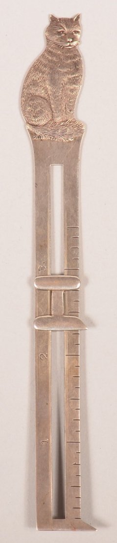 Vintage Revere Silversmiths Sterling Silver Hem Marker: Vintage Revere Silversmiths Sterling Silver Hem Marker with Tiger Cat Finial. (Brooklyn, NY, 1914 to Present). 6" long. 0.64 troy ozs. Condition: Very good with minor wear.