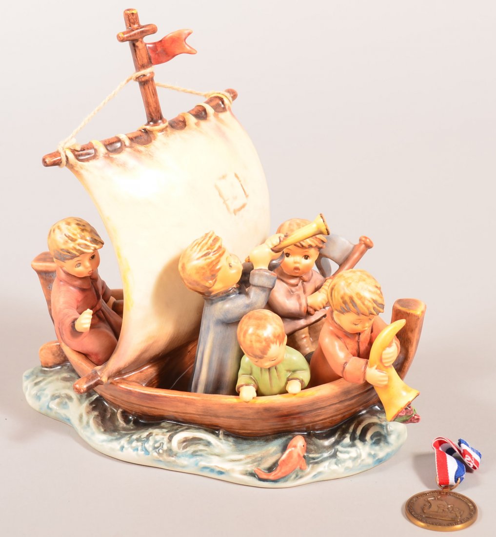 Hummel Figure; "Land in Sight" with Original Box. ( The: Hummel Figure; "Land in Sight" with Original Box. ( The Quincentennial of America's Discovery 1992), Also with medallion, Tmk-7, # 530, 9-1/4"h. Condition: Excellent.