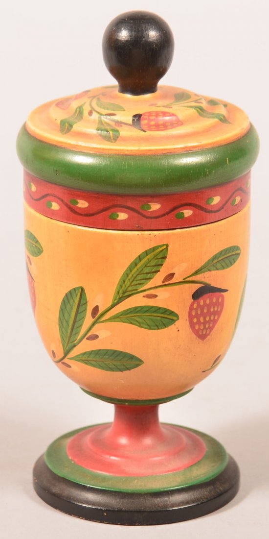 John R. Dierwechter Painted Covered Saffron Cup.: John R. Dierwechter Painted Covered Saffron Cup. Decorated with strawberries, signed J.R.D. on bottom, 5-1/2"h. Condition: Very good