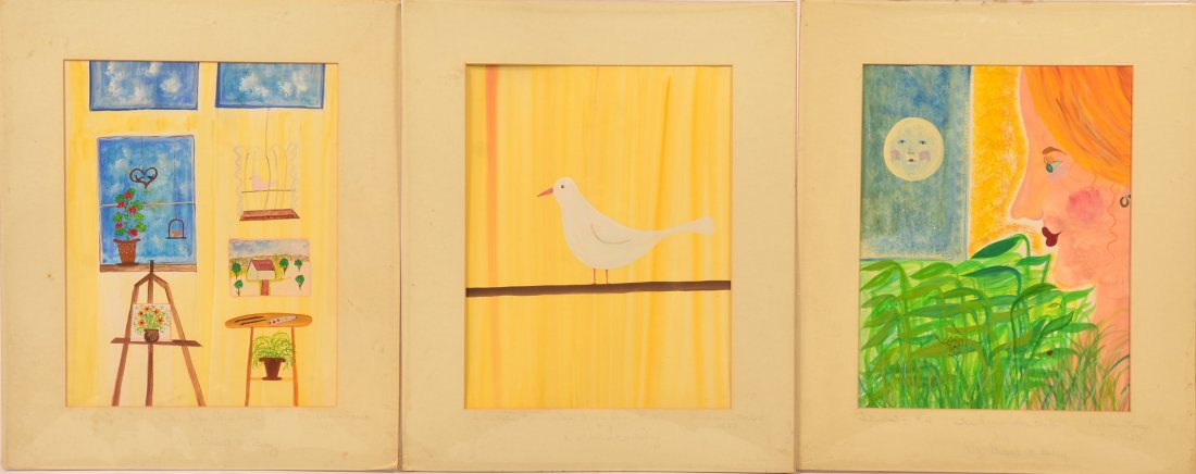 Three Barbara Strawser Original Story Book: Three Barbara Strawser Original Story Book Illustrations Watercolors, from the book The Dove Came Back by Dr. Gilbert Foley, signed and dated 1983. in matted frame,18-1/2"h. x 15-1/2"w. Condition: Goo