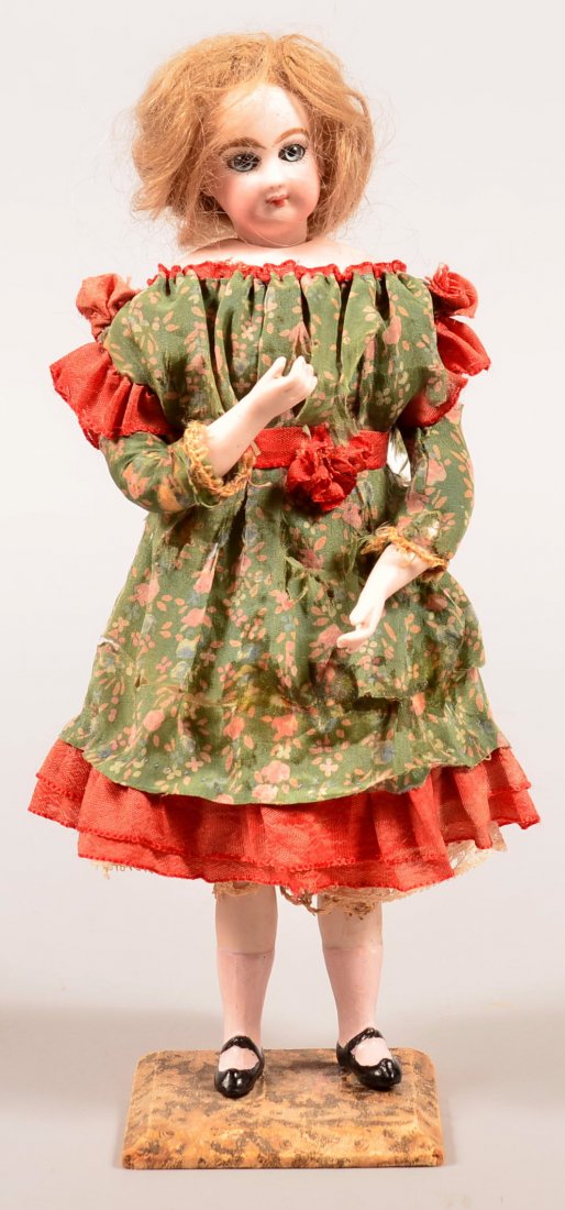 Antique French Bisque Jumeau Head Candy Container Doll,: Antique French Bisque Jumeau Head Candy Container Doll, Circa. 1870. Multi-stroked eyebrows, painted upper and lower eyelashes, blue paperweight eyes, closed mouth, mohair wig with bisque legs and han