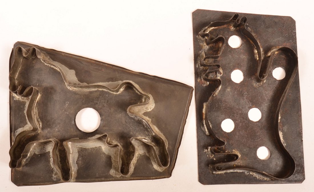 Trotting Horse and Squirrel Tin Cookie Cutters.: Trotting Horse and Squirrel Tin Cookie Cutters. 501/4"h.-6-1/2"h. Condition: Good.