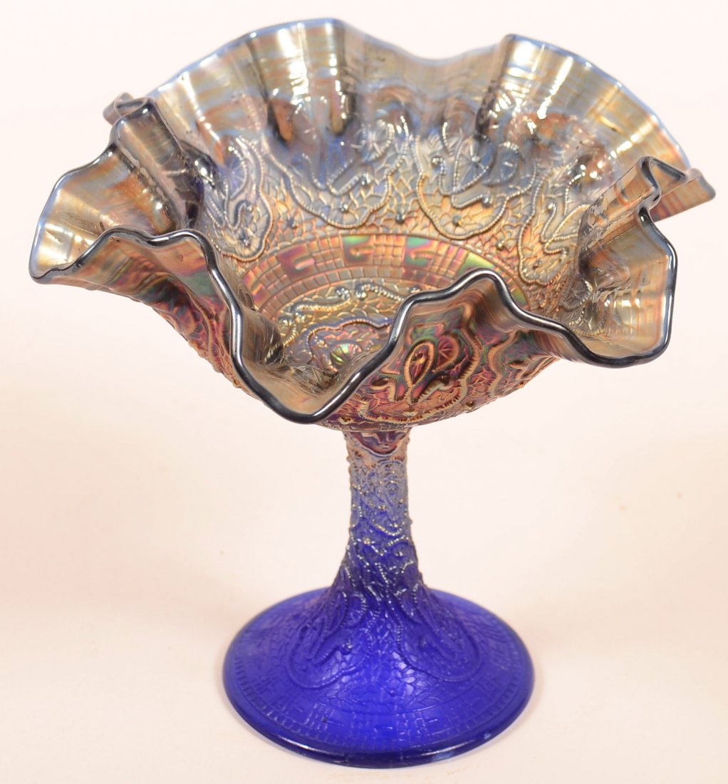 Blue Carnival Glass Persian Medallion Pattern Fluted