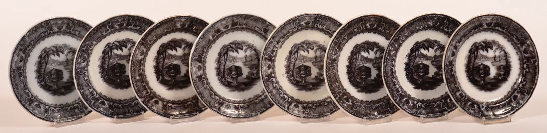 Eight Mulberry Transfer Ironstone China " Washington: Eight Mulberry Transfer Ironstone China " Washington Vase" 7-1/8" Paneled Plates by Podmore and Walker & Co. Condition: Good, one with edge chip.