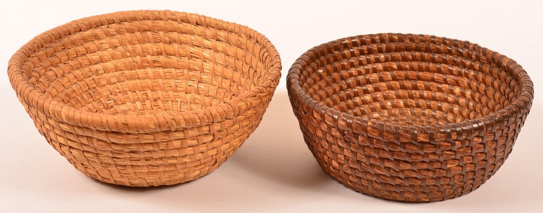 Two 19th Century Rye Straw Coil Baskets.11-1/4" and 13": Two 19th Century Rye Straw Coil Baskets.11-1/4" and 13" diam. Condition: Good.