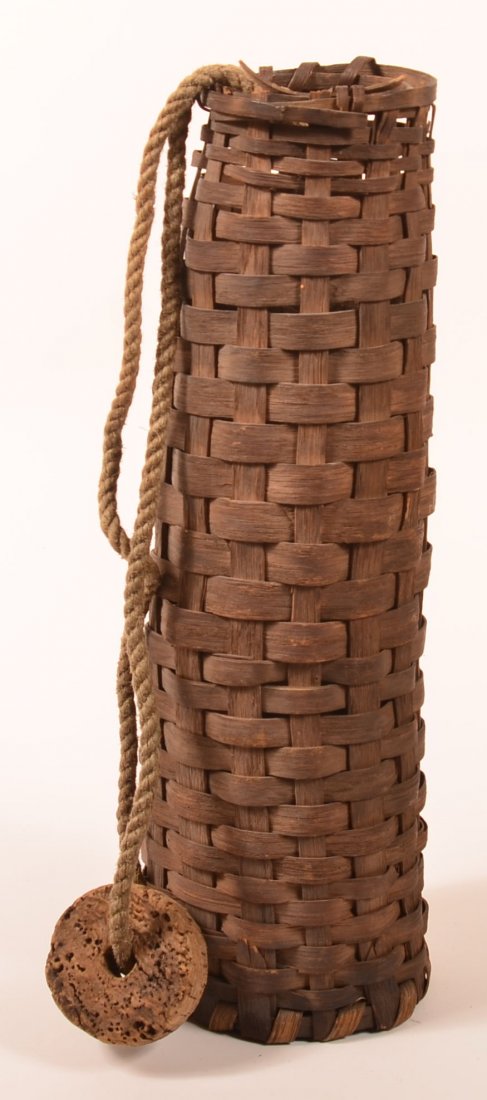 Vintage Woven Splint Eel Trap Basket. 23"l. overall.: Vintage Woven Splint Eel Trap Basket. 23"l. overall. Condition: Good, wear and breaks.