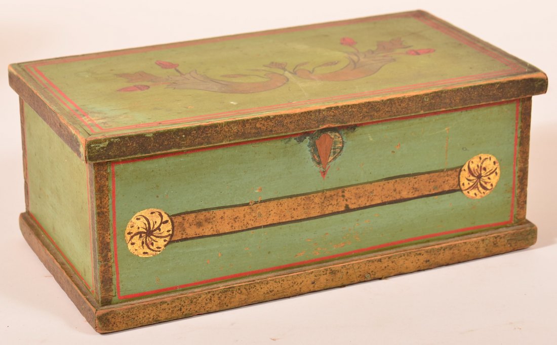 19th C. PA Miniature Blanket Chest with Original Paint: 19th C. PA Miniature Blanket Chest with Original Paint Decoration and Two Dovetailed Drawers 12x61/2 x4 3/4. Condition: Good w Normal Wear