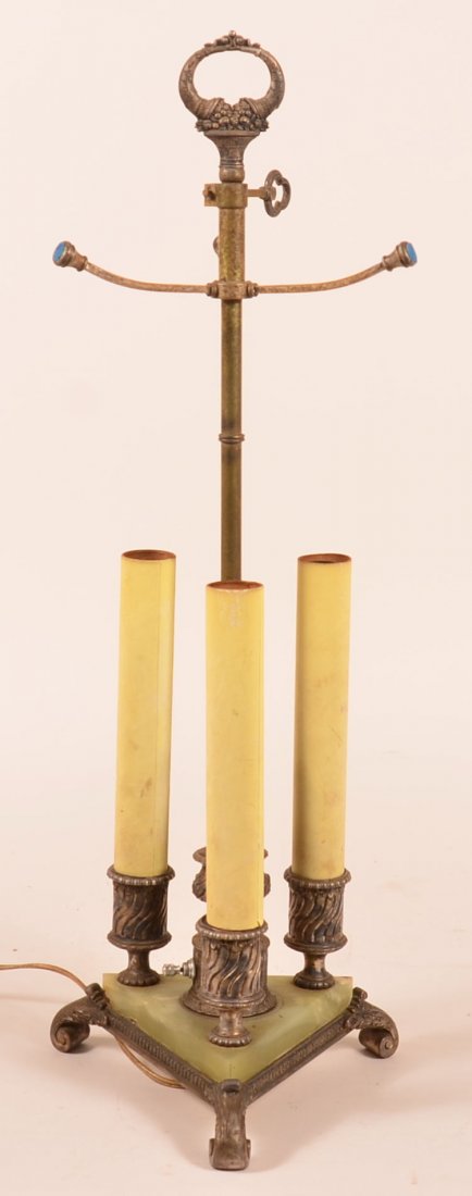 19th C. Sign Pairpoint Lamp Base-White Metal With: 19th C. Sign Pairpoint Lamp Base-White Metal With Marble 25" tall. Condition: Normal Wear-Untested