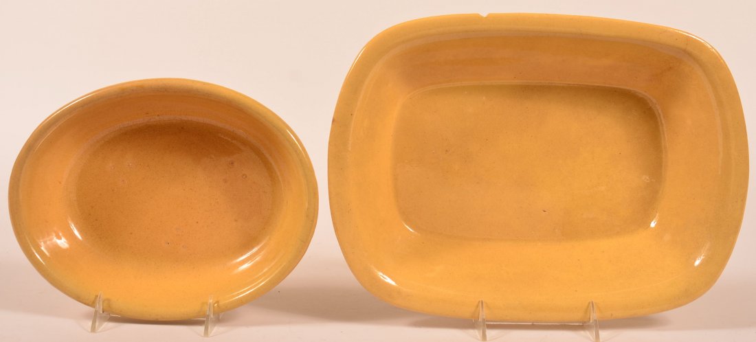 Pair of Very Unusual Yelloware Baking Pans-First 8 x: Pair of Very Unusual Yelloware Baking Pans-First 8 x 10"-Second 10 x 13 3/4". Condition: Chip on the rim of Both
