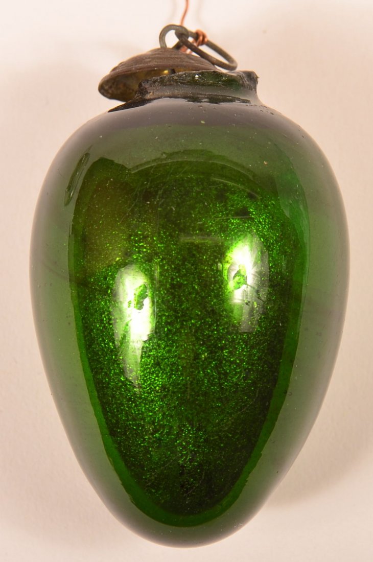 Antique German Kugel.: Antique German Kugel, Emerald Green Blown Glass Egg Form. 2-3/4" h. Condition: Very good.