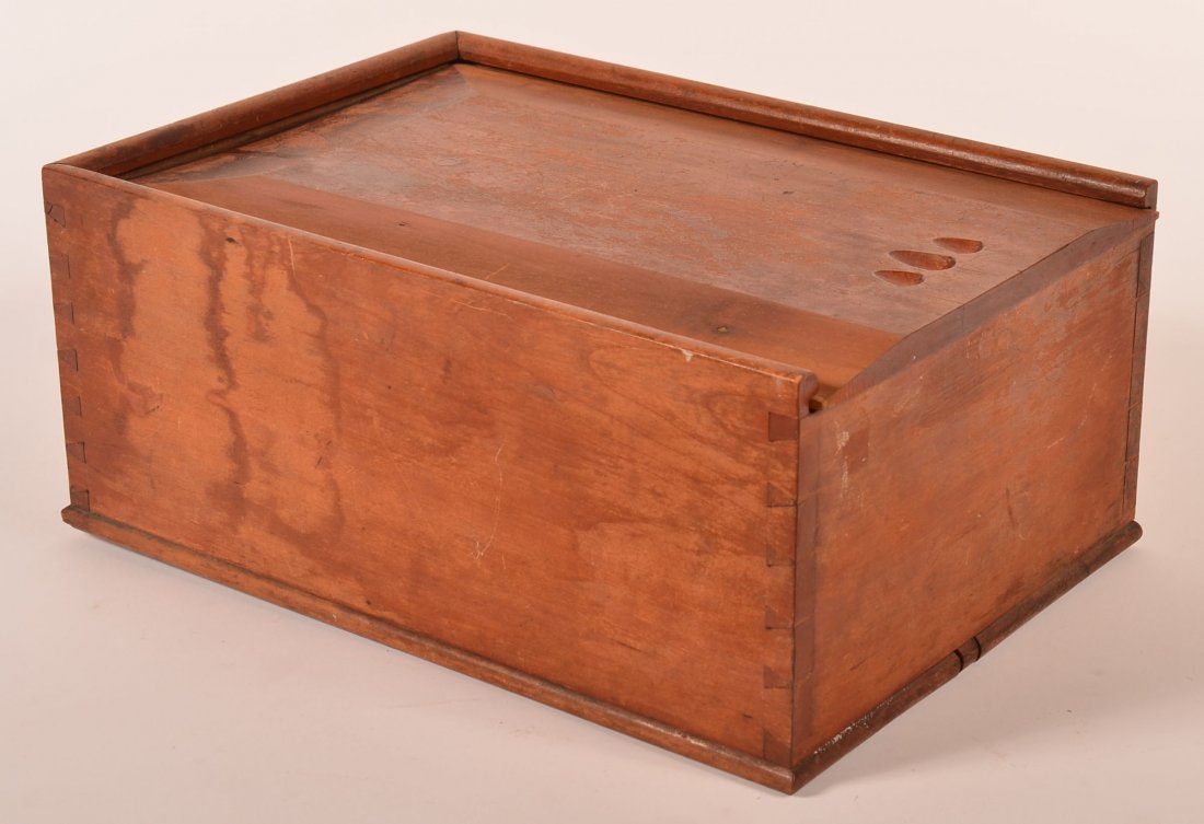 Large Pennsylvania Cherry Slide Lid Candle Box.: Large Pennsylvania 19th Century Cherry Slide Lid Candle Box. Natural finish. 7-1/2"h. x 11-3/4"w. x 17"l. Condition: Good, staining and finish loss.