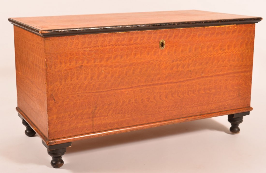 Lancaster County Sponge Paint Blanket Chest.: Lancaster County Sponge Paint Decorated Softwood Blanket Chest. Molded lid, interior till, dovetailed case, molded base and turned feet. 24"h. x 44"w. x 22-1/2"d. Condition: Very good, minor wear.