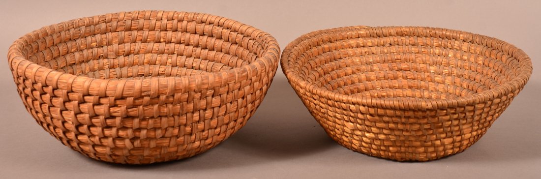 Two Pennsylvania Rye Straw Coil Fruit Baskets.: Two Pennsylvania 19th Century Rye Straw Coil Fruit Baskets. 12" and 21-1/2" diam. Condition: Very good.
