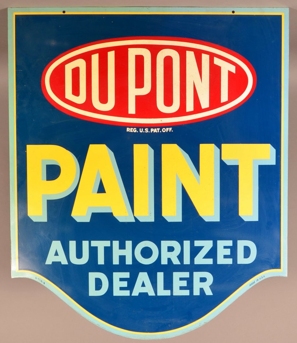 Vintage Sheet Iron Dupont Paint Trade Sign.