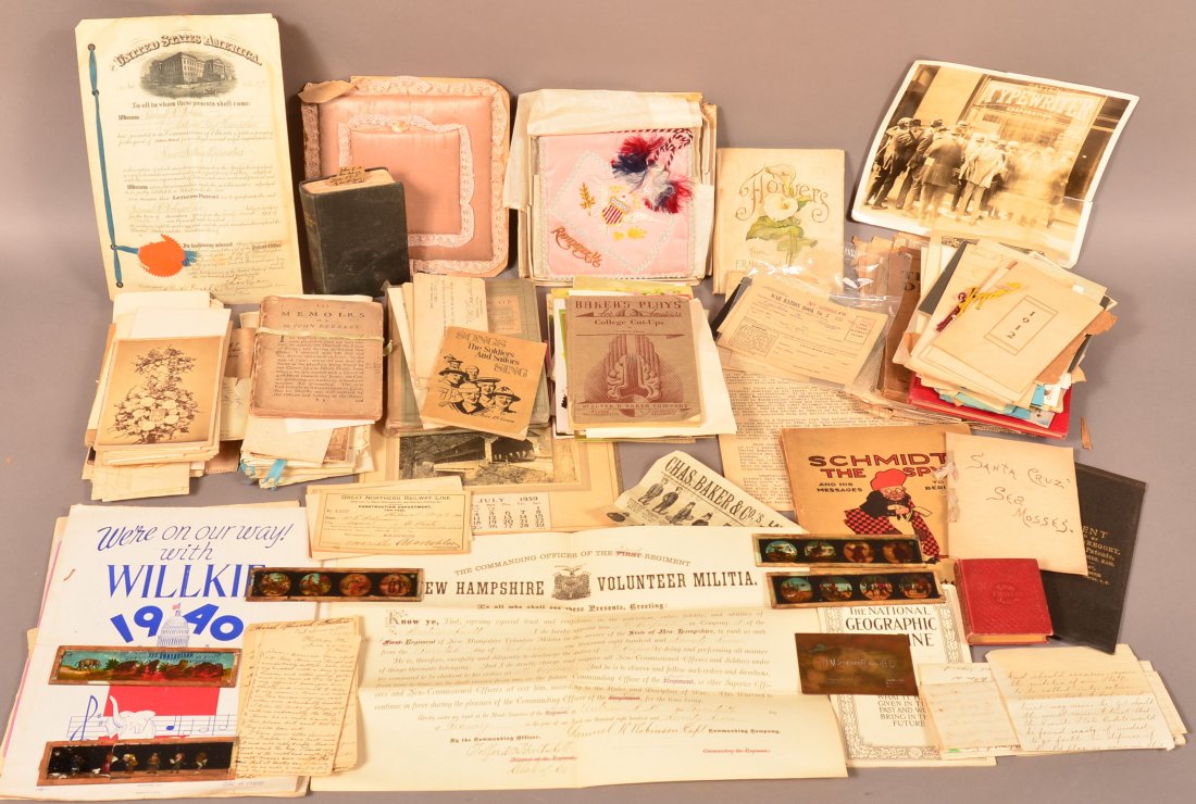 Ephemera lot of Samuel R. Robinson, Esquire.: 19th/Early 20th Century Military, Commercial and Personal Papers and Letters and Personal Items of Samuel R. Robinson, Esquire, Antrim, NH and Son William F. Robinson. Samuel R. Robinson held several 
