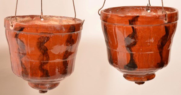 2 Breininger Redware Pottery Hanging Planters. (1 of 3)