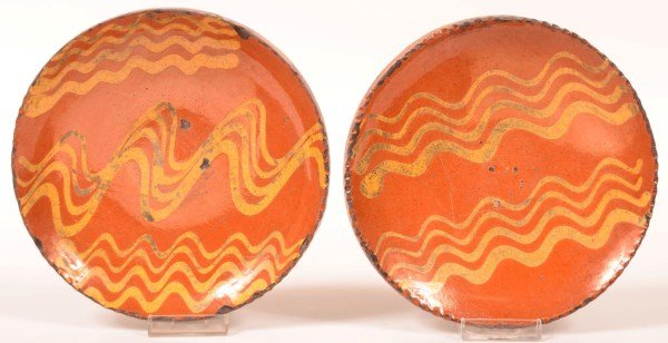 Two Shooner Redware Pottery Plates. (1 of 1)