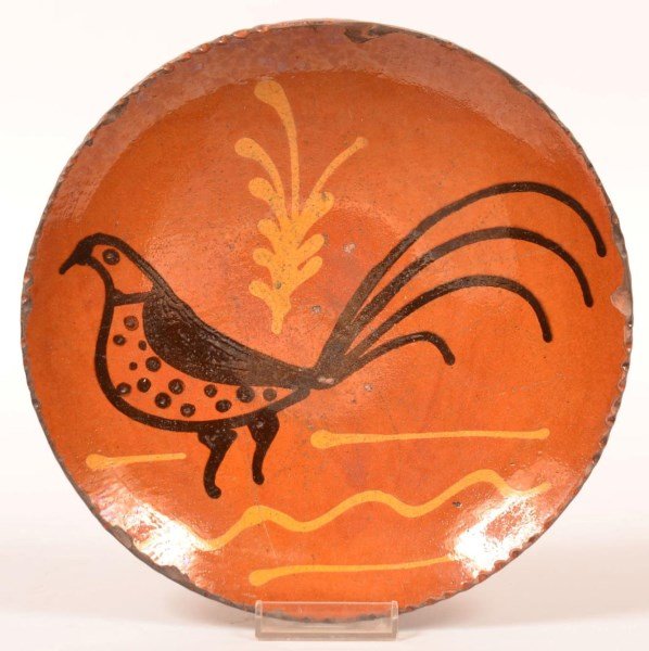 Shooner Redware Bird Slip Decorated Plate. (1 of 1)