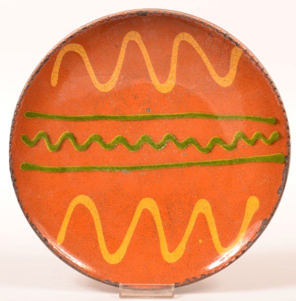 Shooner Redware Slip Decorated Plate. (1 of 1)