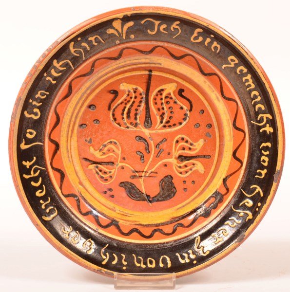 Shooner Redware Tulip Decorated Verse Bowl. (1 of 1)