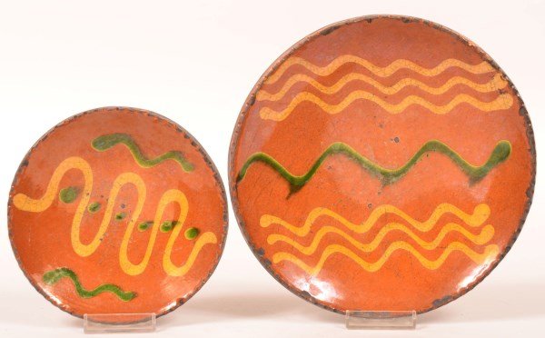 Two Shooner Redware Pottery Plates. (1 of 1)