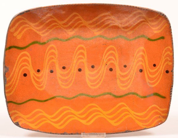 Shooner Redware Slip Dec. Rectangular Platter. (1 of 1)