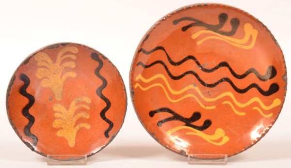 Two Shooner Redware Slip Decorated Plates. (1 of 1)