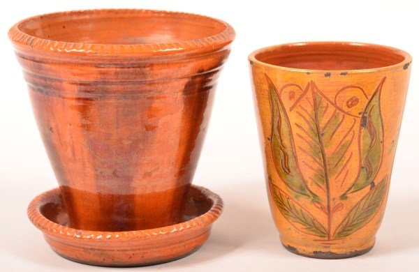 Two Pieces of Shooner Redware Pottery. (1 of 2)