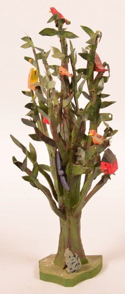 Contemporary Carved and Painted Bird Tree. (1 of 3)