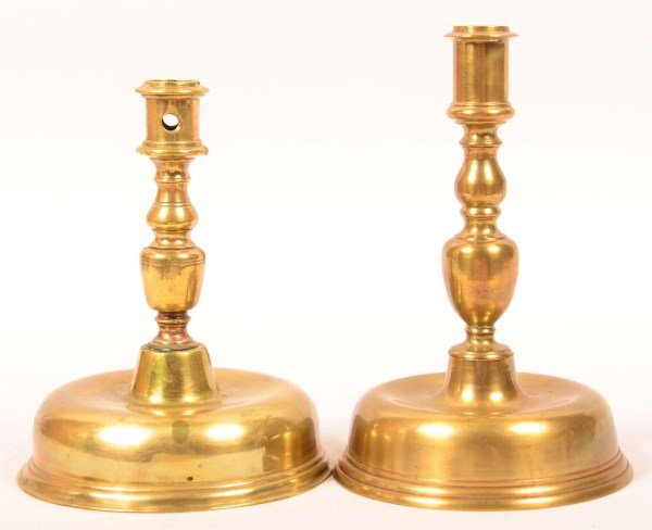 Two Queen Anne Brass Candlesticks. (1 of 3)