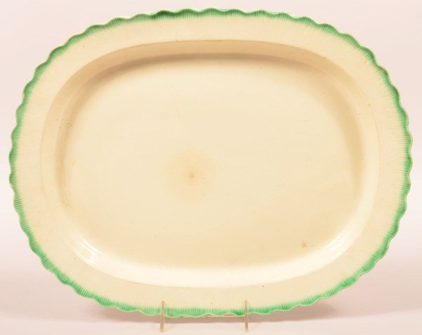 Leeds Soft Paste Green Feather Edge Platter. (1 of 3)