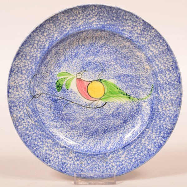Blue Spatter Ironstone China Peafowl Plate. (1 of 2)