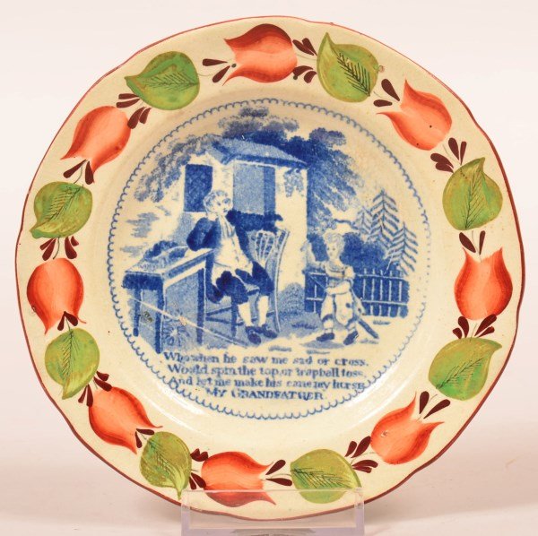 Staffordshire Soft Paste Blue Transfer Proverb. (1 of 1)