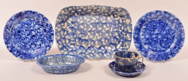5 Pieces of Cobalt Blue Sponge Decorated China. (1 of 1)