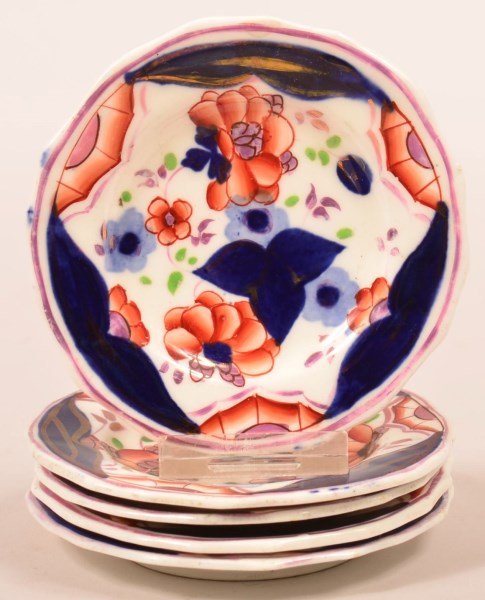 Five Gaudy Welsh China Floral Cup Plates. (1 of 2)