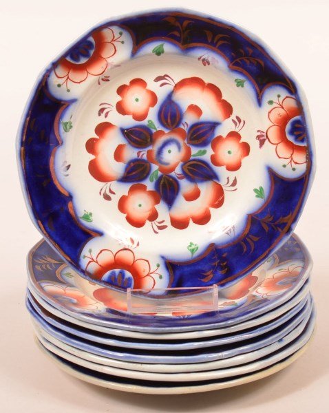 Eight Gaudy Ironstone Pinwheel Pattern Plates. (1 of 3)
