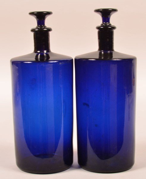 Pair of cobalt Blue Blown Glass Bottles. (1 of 3)