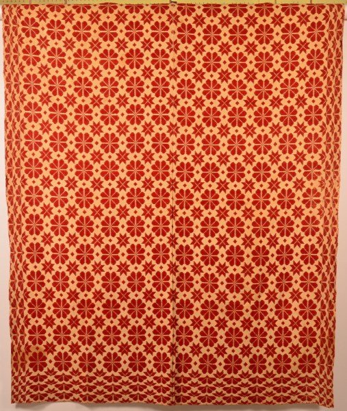 Red and Neutral Two Part Coverlet. (1 of 2)