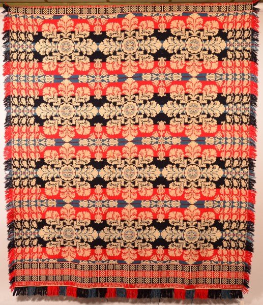 Four Color Floral Pattern Jacquard Coverlet. (1 of 4)