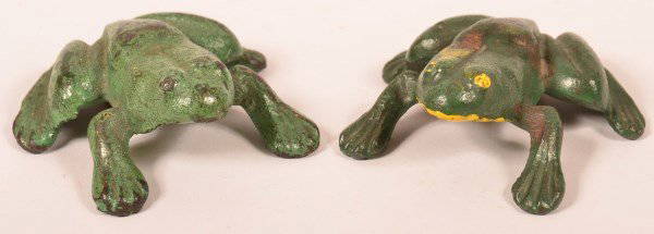 Two Small Cast Iron Frog Paper Weights.
