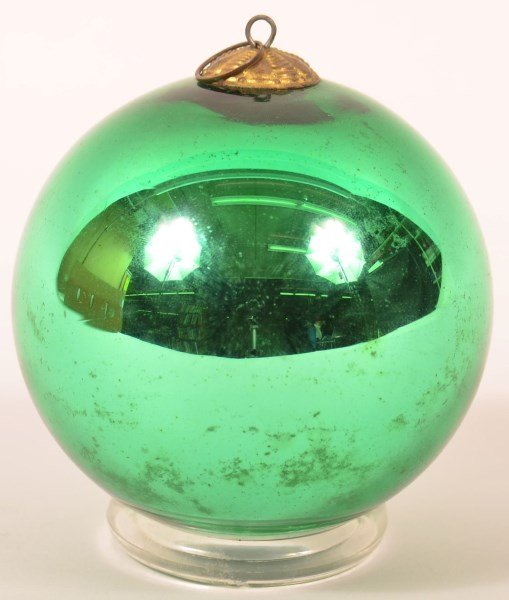 Green Blown Glass Ball Form German Kugel. (1 of 3)