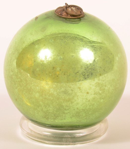 Green Blown Glass Ball Form German Kugel. (1 of 3)