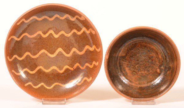 Redware Plate and Small Interior Glazed Bowl. (1 of 2)