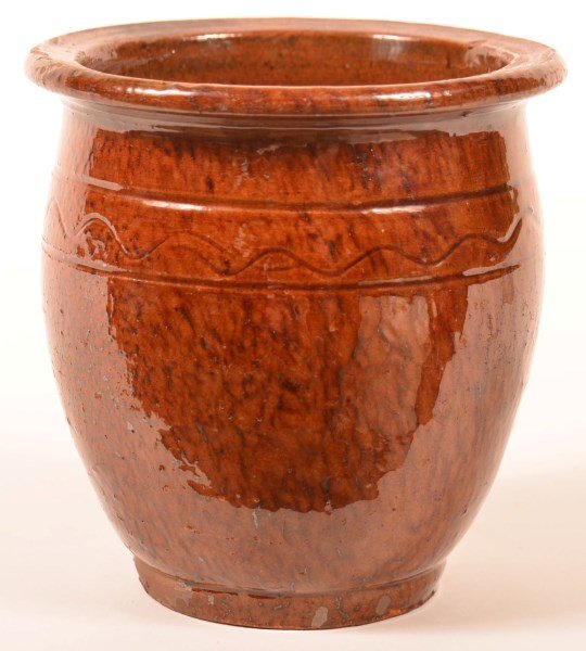 Mottle Glazed Redware Pottery Storage Jar. (1 of 3)