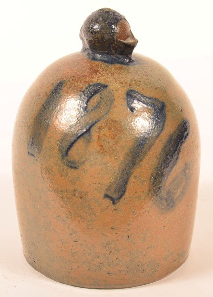 Stoneware Still Bank Dated 1876 in Blue Slip. (1 of 3)